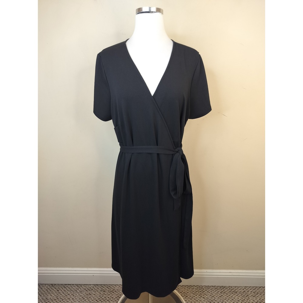 Gap Maternity Wrap Dress Womens XXL Short Sleeve Solid Minimalist Black Stretch